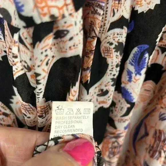 Passion Fusion Womens Mini Dress Black Cream Orange M Short Sleeves Geometric - Picture 9 of 11